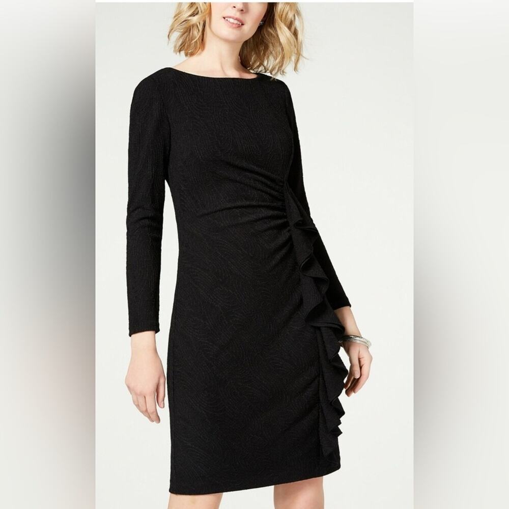 Jessica Howard Black Asymmetrical Ruched Dress